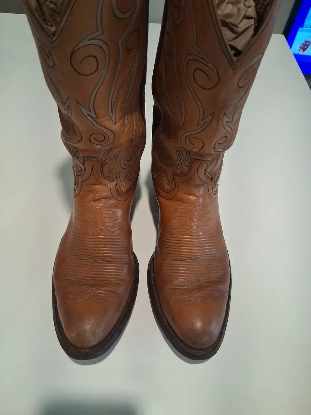 Vintage Dan Post 6865 Men's Brown Leather Cowboy Boots Size 8 D Western Stitch